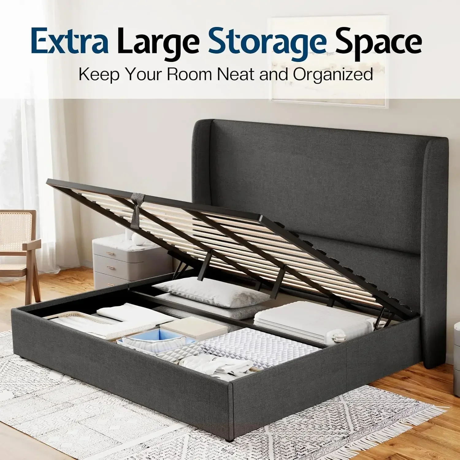 

Горячая распродажа! Бестселлер! Кровать King Size с подъемным механизмом и местом для хранения, обитая тканью, с изголовьем Wingback/гидравлическим подъемным механизмом/без гидравлического подъемного механизма.