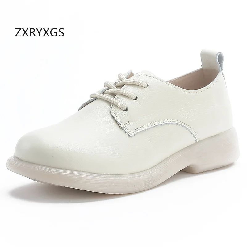 ZXRYXGS-Chaussures Plates en Cuir de Vache à Lacets, Grande Taille, Décontractées, Confortables, Rondes, Parka, Semelle Souple, Marée, 2024