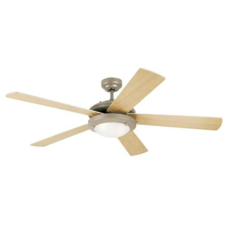 

Indoor ceiling fan with light for residential use, brushed pewter metal finish, quiet operation and energy-efficient LED lighti