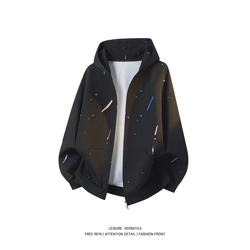 

Весенне-осенняя куртка для отдыха на открытом воздухе и рыбалки, модный тренд для пары, цветные блокированные граффити, высокое качество, уличный кардиган с капюшоном