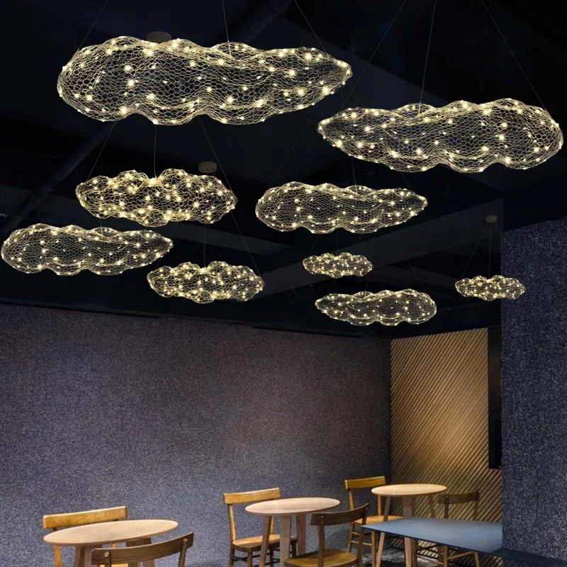 

Art Decor Hollow Cloud Pendant Lights Starry Light Design For Living Room Restaurant Bar Indoor Gold Gypsophila Chandeliers
