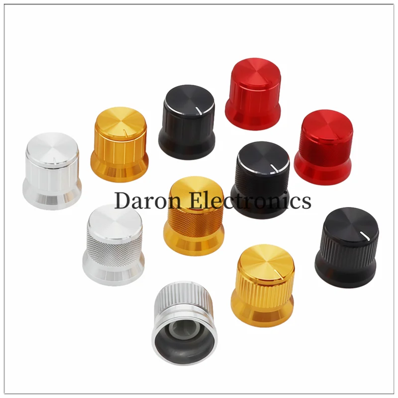5PCS Speaker power amplifier knob, 17*16 in size, made of aluminum alloy, with a plastic rubber core 6mm thick.