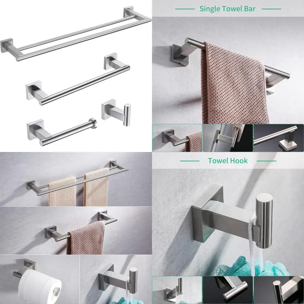 

4-Piece Modern Bathroom Hardware Set - Brushed Stainless Steel Wall Mount with Towel Bar & Holder
