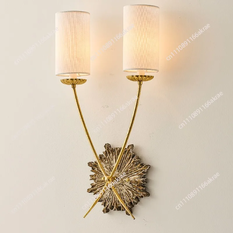 for French retro antique style double-headed wall lamp villa  living room background wall decorative lamps