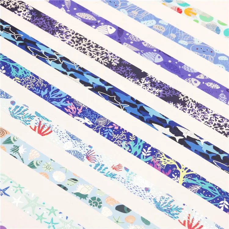 Imagem -02 - Oceano Azul Dourado Washi Tape Grupo Scrapbooking Faça Você Mesmo Jornal Papelaria Fitas de Mascaramento Arte Deco Suprimentos Etiqueta do Presente 10 Pcs por Conjunto