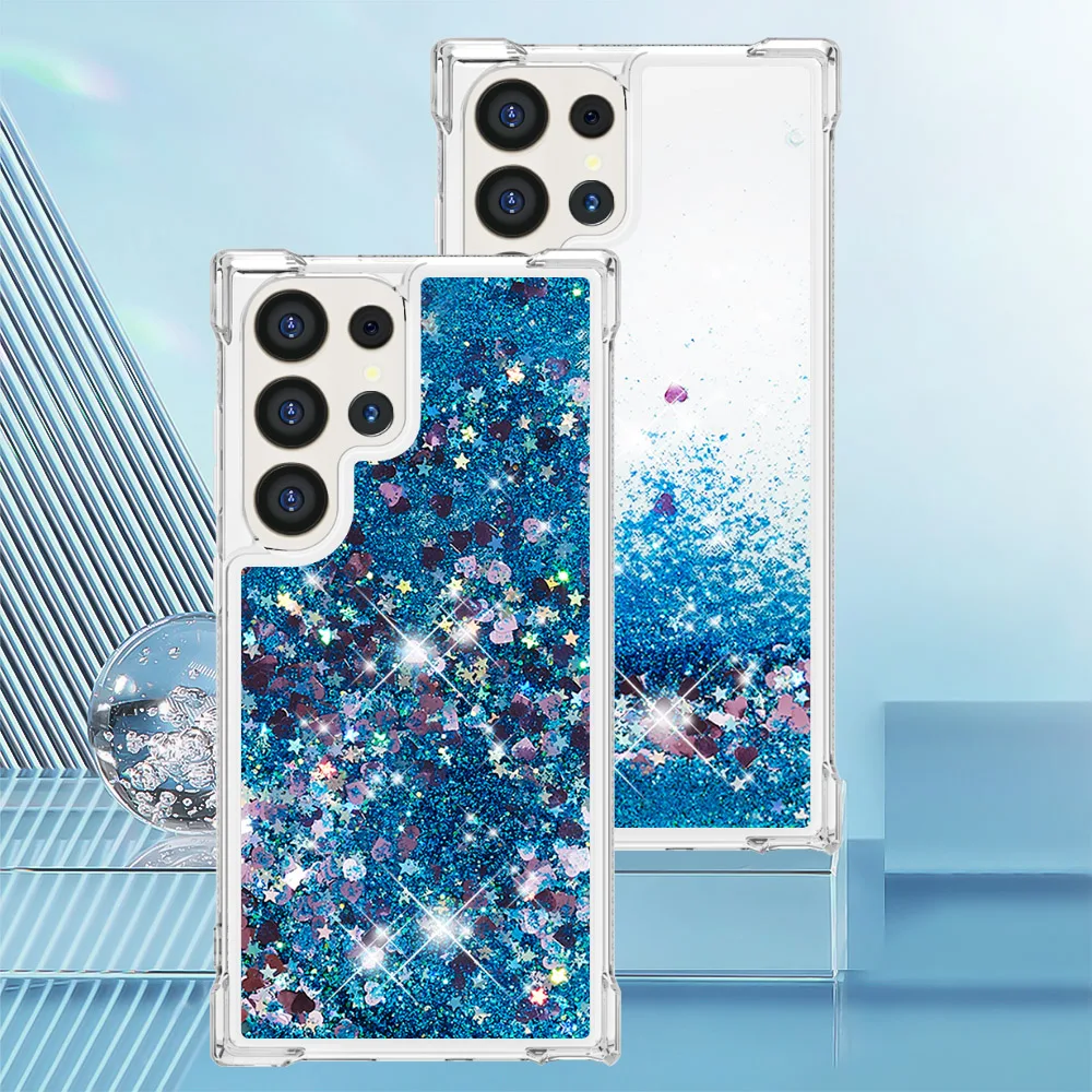 Bling glitter líquido areia movediça caso de telefone para samsung galaxy s25 borda s24 s23 s22 ultra s21 plus s20 fe 5g anti queda capa clara