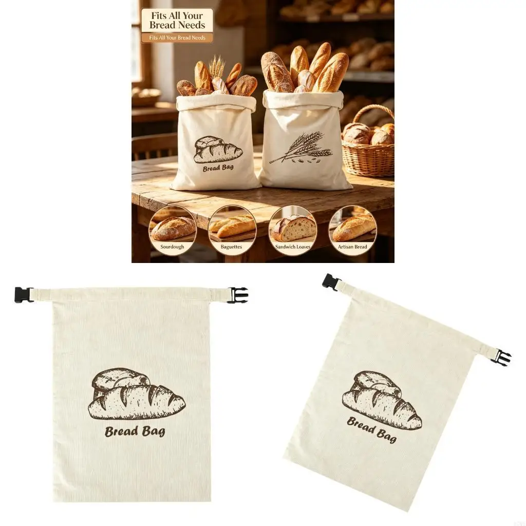 37ME Practical Cotton Drawstring Bread Pouches For French Loaf Preservation Includes Secure Closure And Hanging Loop