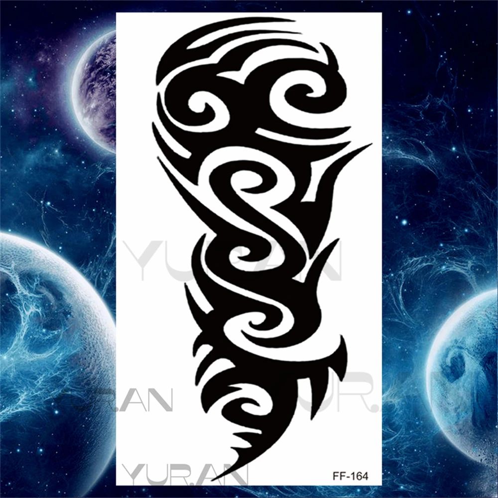 Large Totem Temporary Tattoos For Adults Men Realistic Maori Thorns Armbands Waterproof Fake Tattoo Stickers Arm Body Tatoos 3D