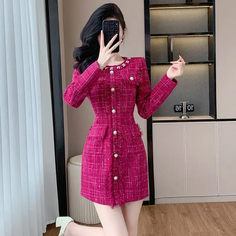 

2024 Eelegant Fashion Beaded Dress Senior Sense of Autumn and Winter New Style Vestidos De Mujer Slim Fit Robe Femme Été