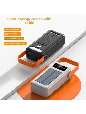 BCAK Solar Power Bank Власный кабель 50000 мАч 200000 мАч Большая емкость Открытый портативный мобильный телефон Источник питания для мобильных устройств