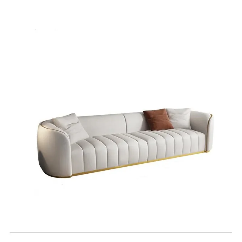 

Leather art metal curved leather sofa, Italian simple beauty salon sofa, white pedal sofa combination