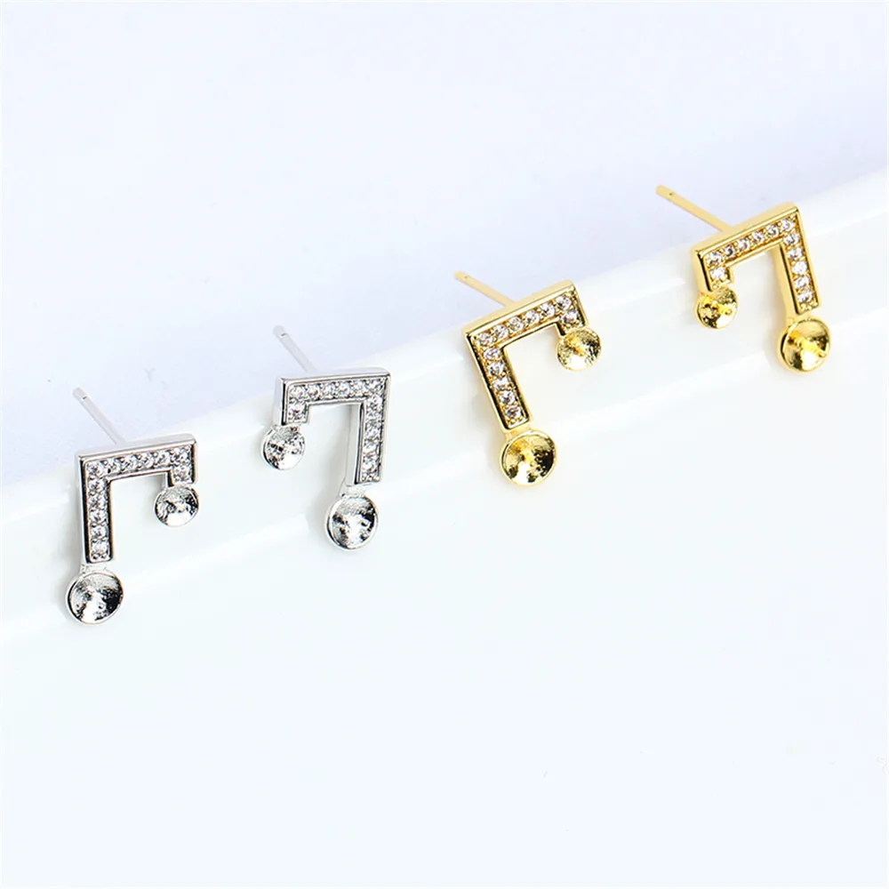 

S925 Silver Needle Domestic 14k Gold-clad and Gold-injected Micro-inlaid Notes Pearl Zirconium Empty Stud Earrings DIY Female