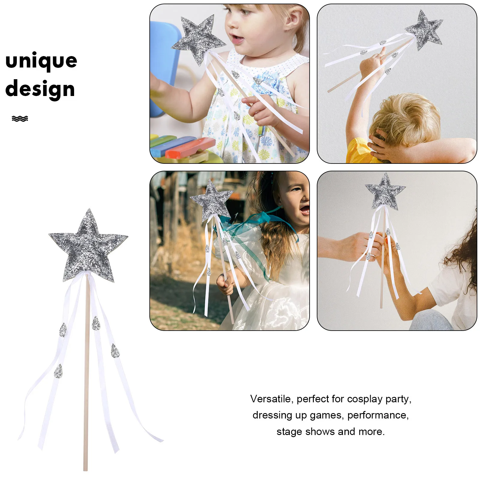 

1pc Star Topper Wand Ribbon Decorative For Cosplay Party Stage Performance Fairy Wands Wood Fairy Wand Gift