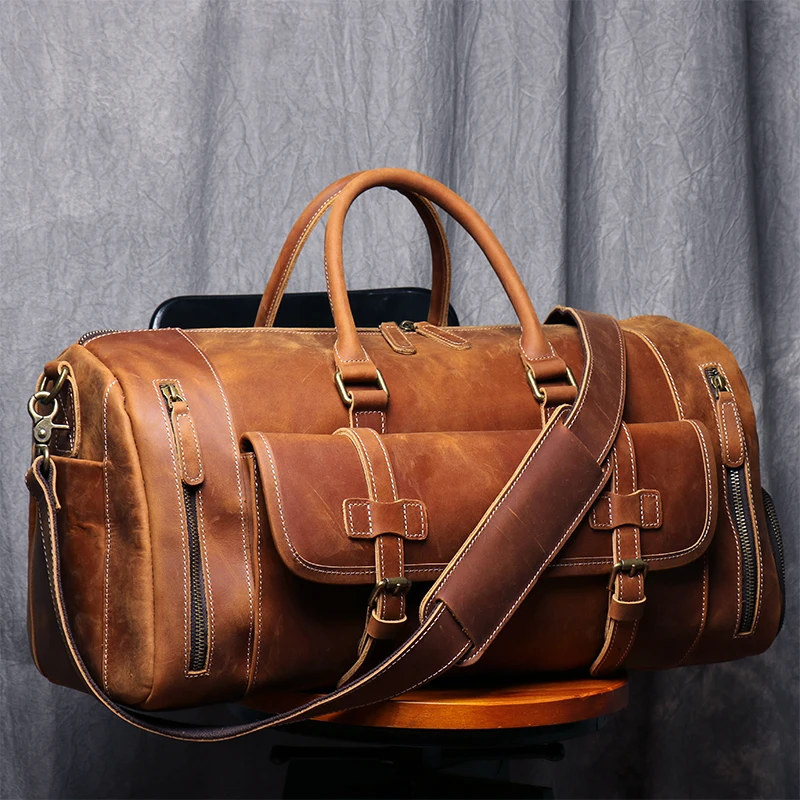 Munuki Vintage Crazy Horse Lederen Reistas Grote Bagage Tas Mannen Lederen Plunjezak Grote Weekend Bag Tote Grote