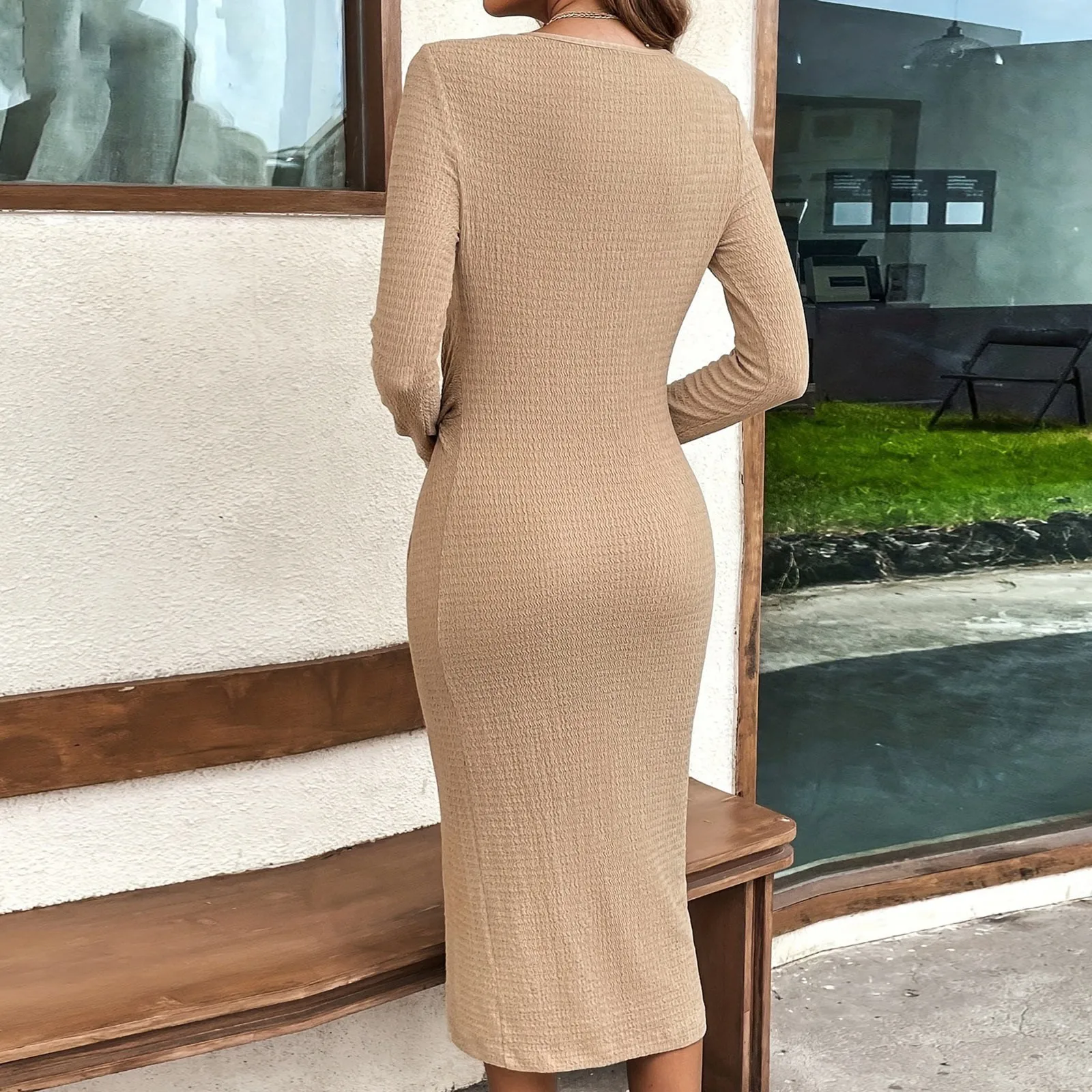 Elegante figur betonte Kleider für Frauen sexy V-Ausschnitt Langarm gewickelt Party kleid Frauen Mode solide Büro kleid