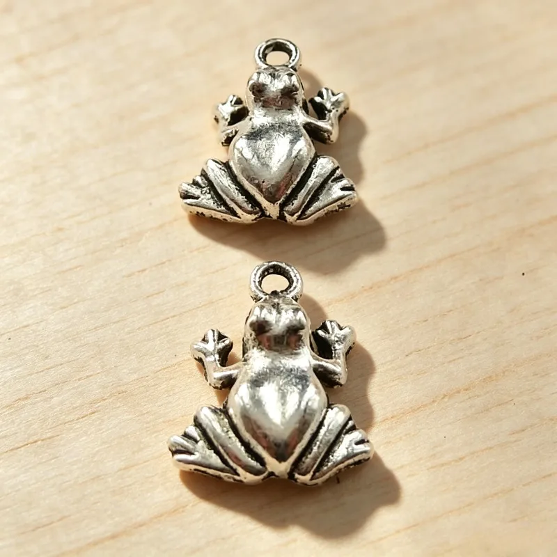210 Stück antik versilberte Frosch-Anhänger, 17 x 14 mm, für Armbänder, Ohrringe, Schmuckherstellung, Großhandel – Detail 1