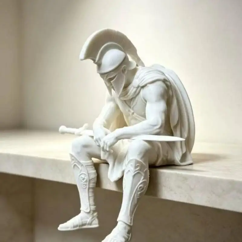 Meditation Warrior Figurines 3D Printed Soldier Edge‑Sitting Statue Ancient Rome Style Shelf Sitter Ornaments Desktop Home Deco
