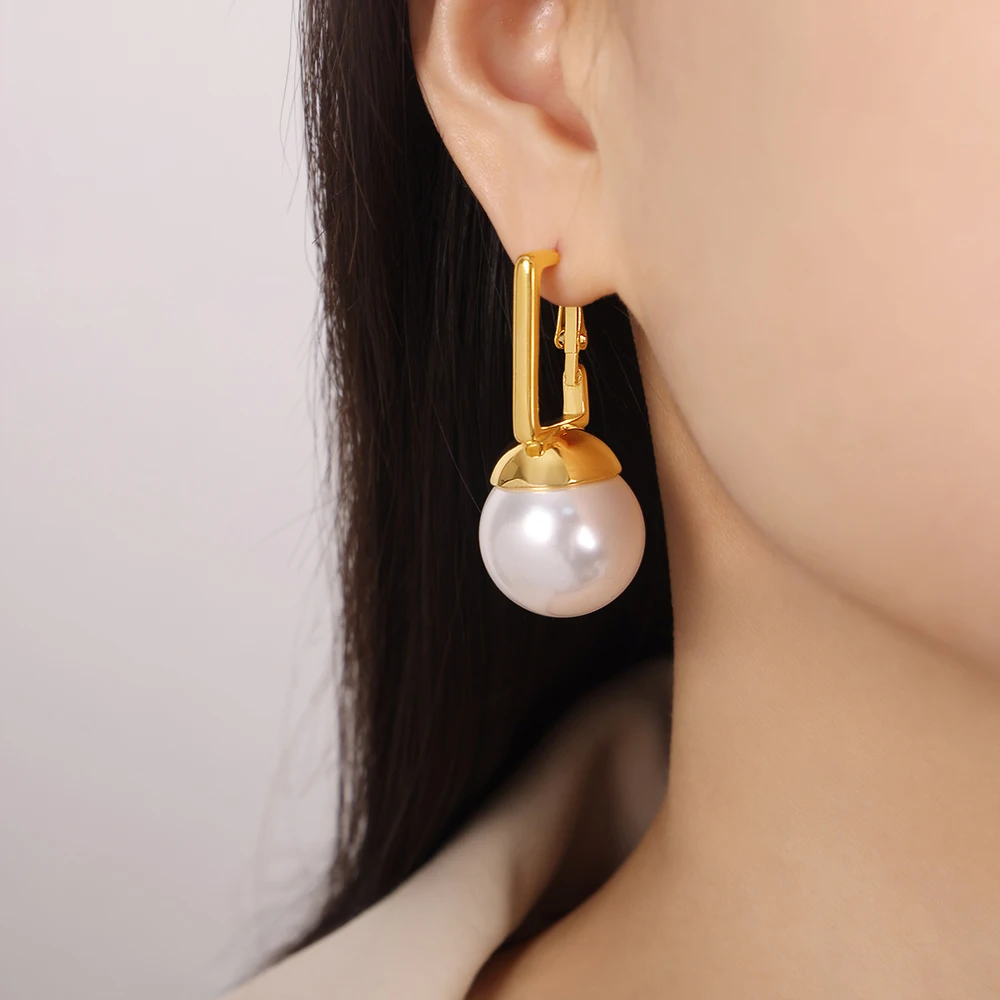 Shell Bead Pendant Stainless Steel Earrings For Women 18K Gold Plated Waterproof Elegant Women\'s Dangle Earring Luxury Jewelry