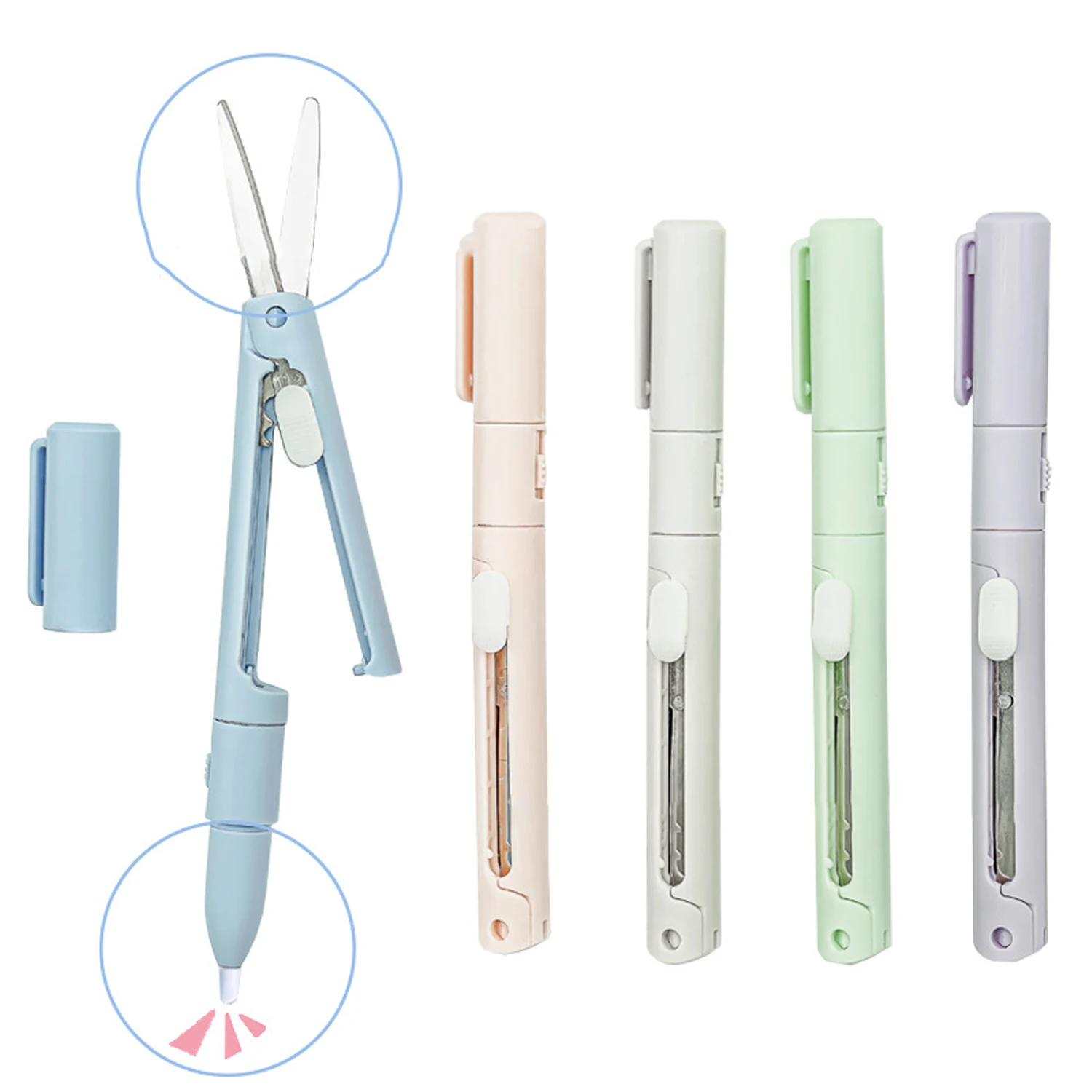 2 In 1 Mini Portable Scissors Paper Cutter Knife Multifunctional Pocket Pen Shape Scrapbooking Carving Cutting Utility Knife