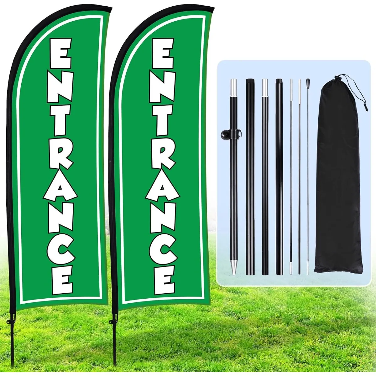 2PCS Entrance Feather Flag 8FT Swooper Banner with Pole Kit Ground Stake for Business Outdoor Advertising