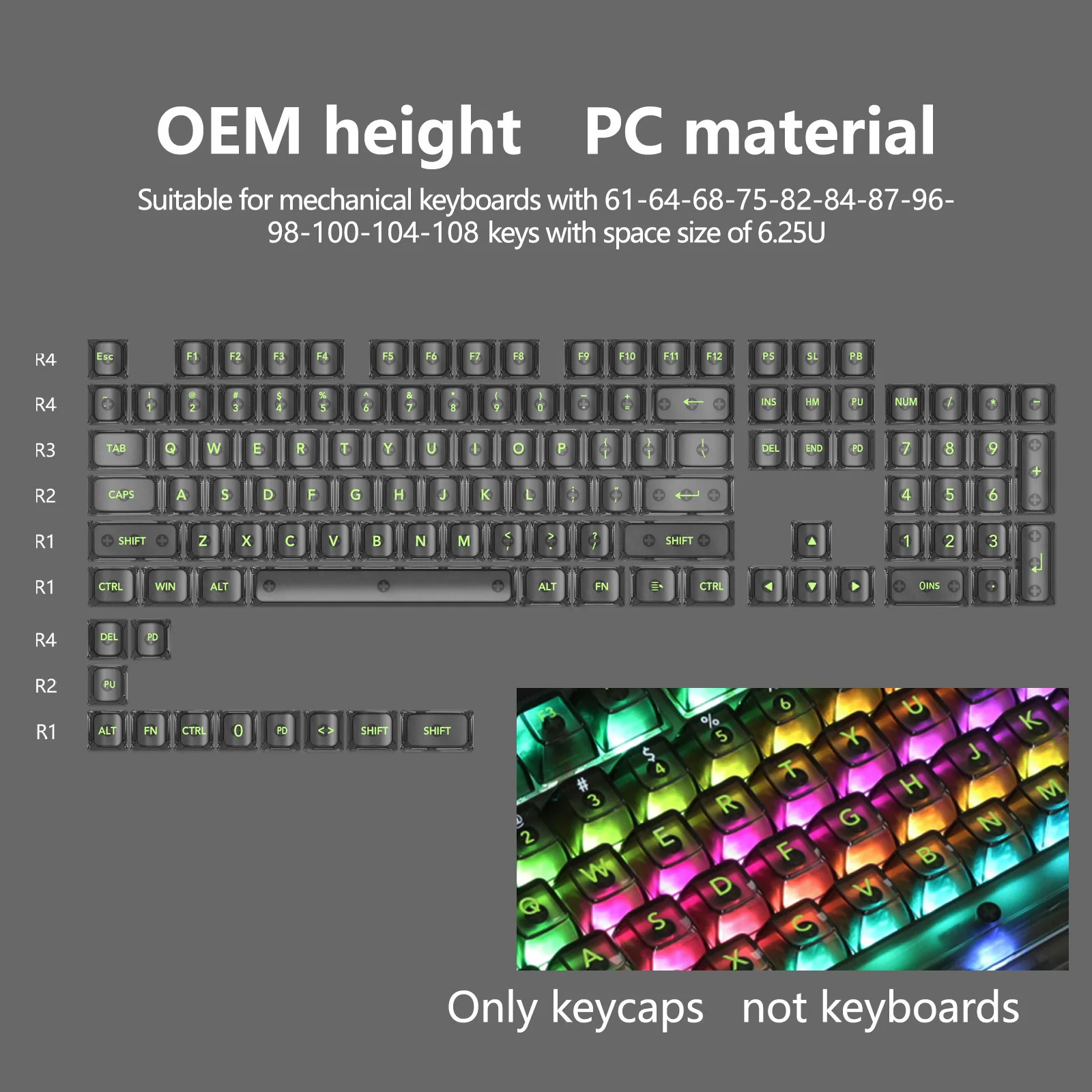 

Transparent and translucent OEM keycap front fog translucent transparent keycap mechanical keyboard 68/75/85/87/108 keys