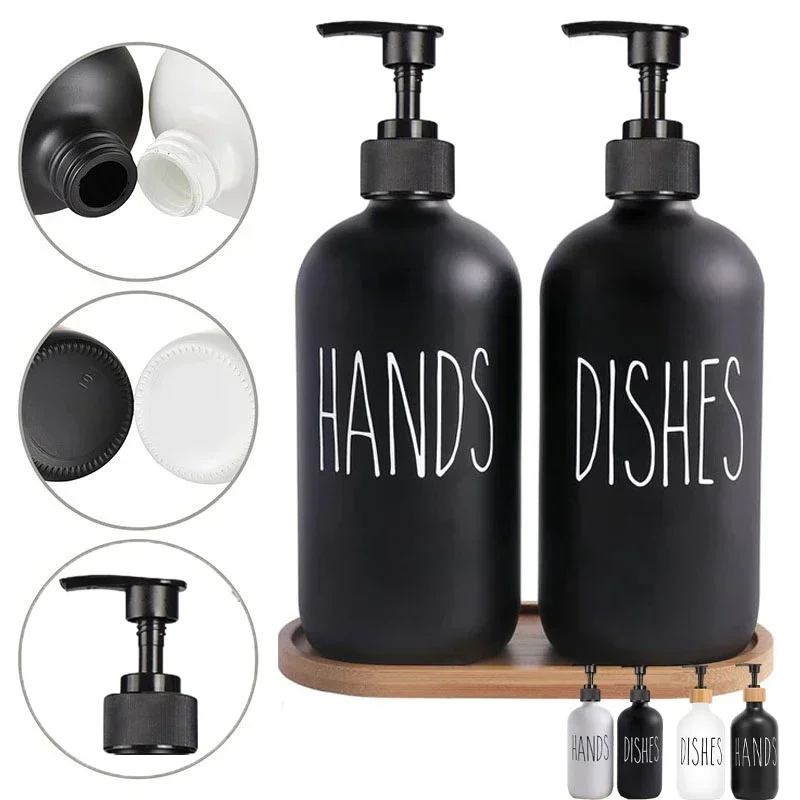 Conjunto de dispensador de sabão de prato preto 500ml com bomba de plástico recarregável dispensador de shampoo líquido para decoração de fazenda