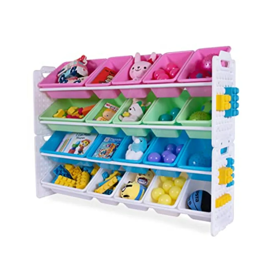 

Toy Organizer with 20 Removable Storage Bins Multi-Bin Organizer for Books Building Blocks School Materials Toys with Baseplate