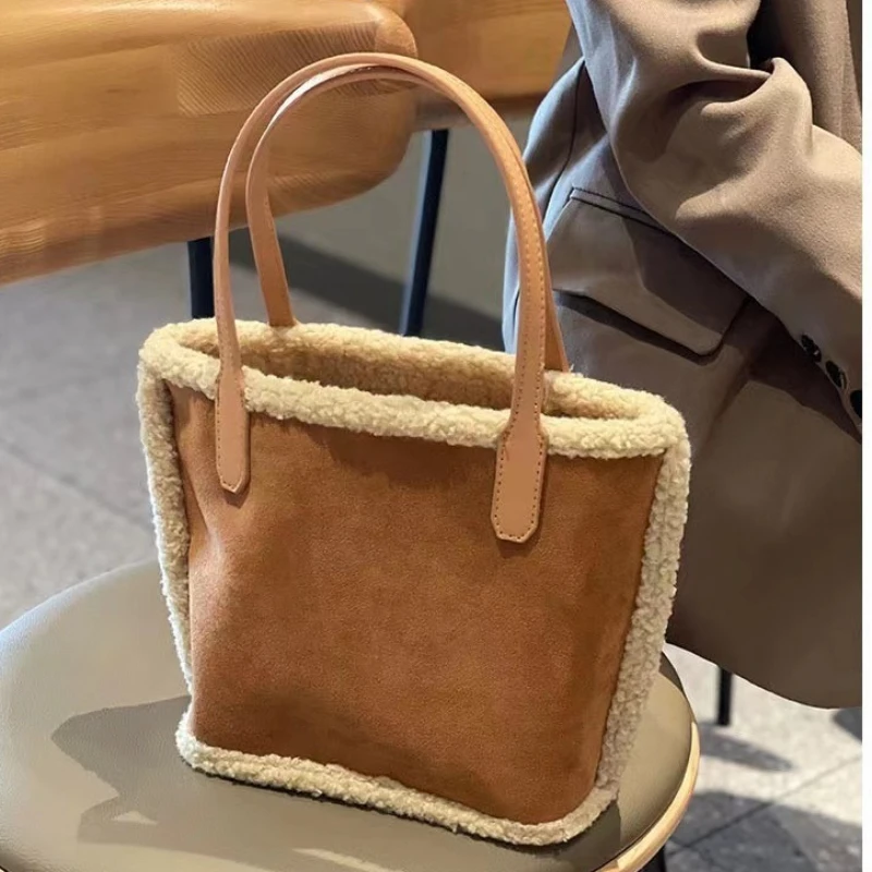 

Plush Tote Bags for Woman Shoulder Bag Large Capacity Frosted Shopping Bags Lamb Wool Designer Bag Bolsos Mujer Bolsas Femininas