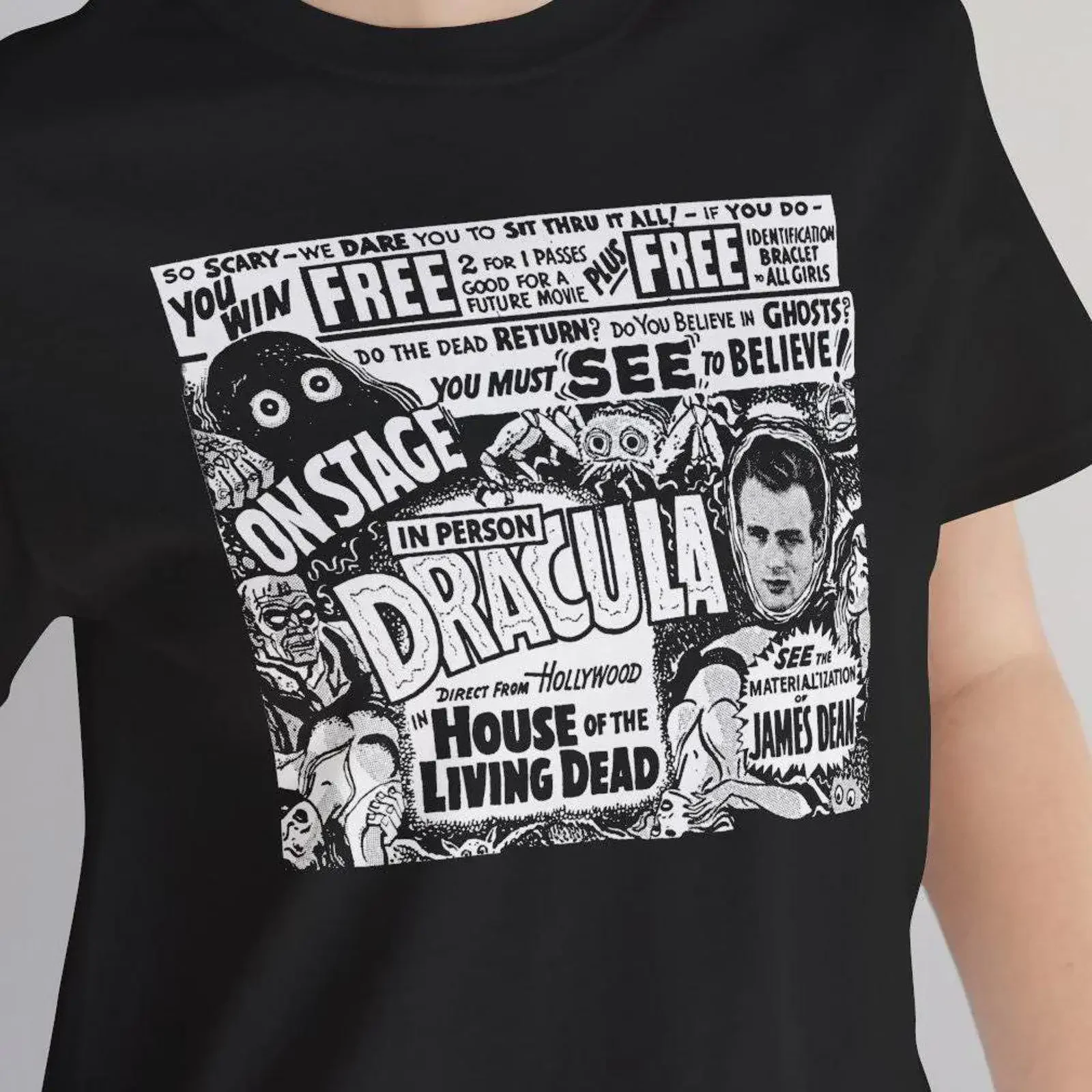 Vintage 50er Jahre Spook Show Dracula House of Living Dead T-Shirt Horrorfilm-Fan Kino Sideshow Vintage Washed Stilvolle Mode