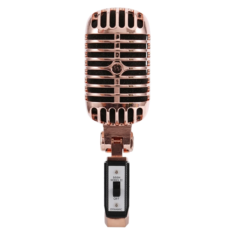 Professional Wired Vintage Classic Microphone Dynamic Vocal Mic Microphone for Live Performance Karaoke(Rose Gold)