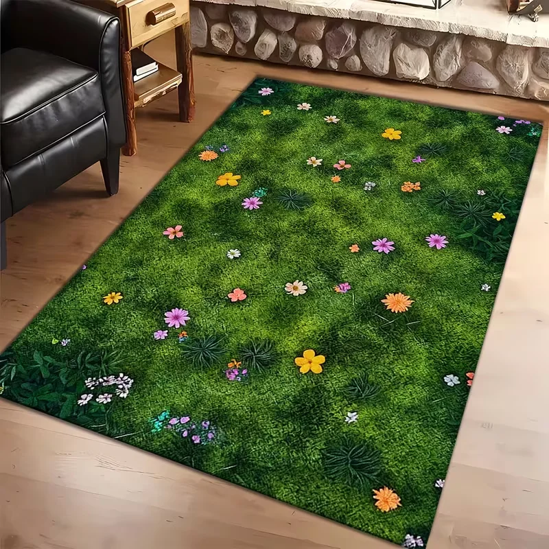 Commercial Printing Format - Realistic Green Lawn Wild Daisy Flower