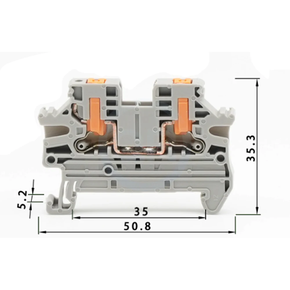 (50 Pcs) PTV2.5 Spring-loaded Tool-free Rail-mounted Side-entry Quick-connect Terminal Block, 2.5mm² PTV-2.5