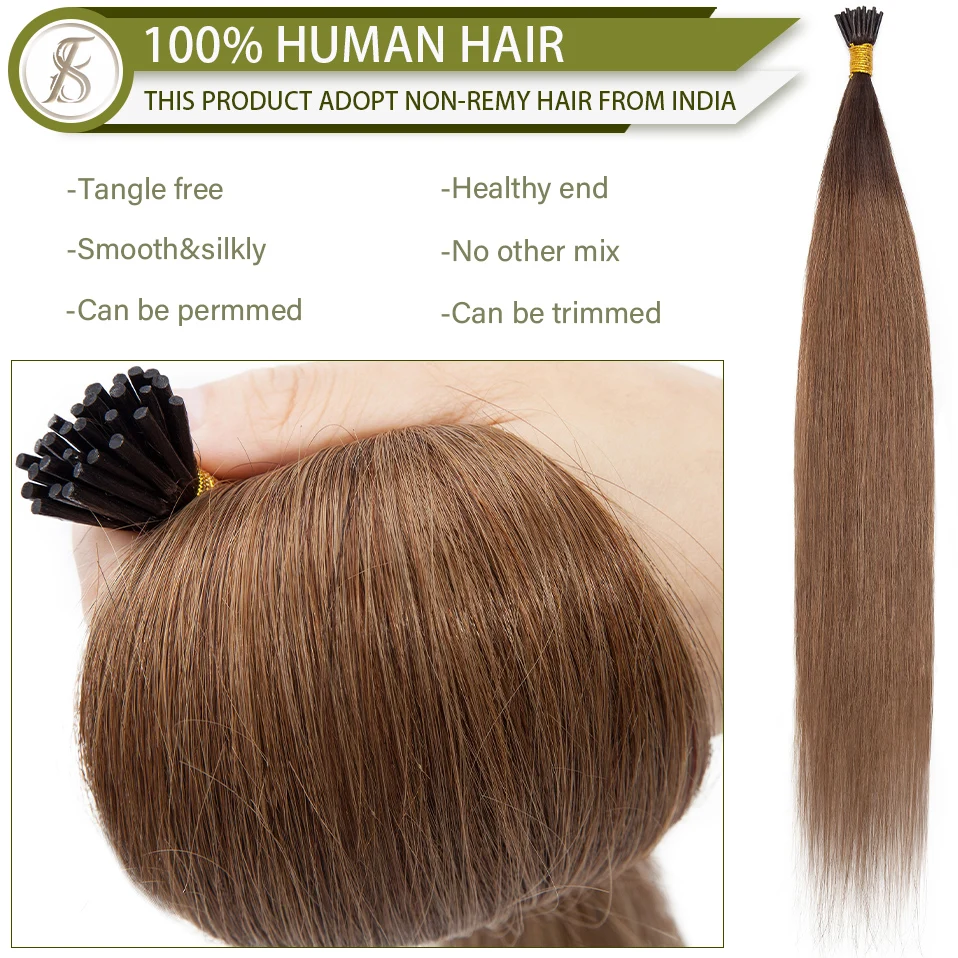 TESS I Tip Hair Extensions 50pcs Keratin Fusion Microlink Hair Extensions Human Hair Capsule Pre Bonded Stick Brown Natural Hair