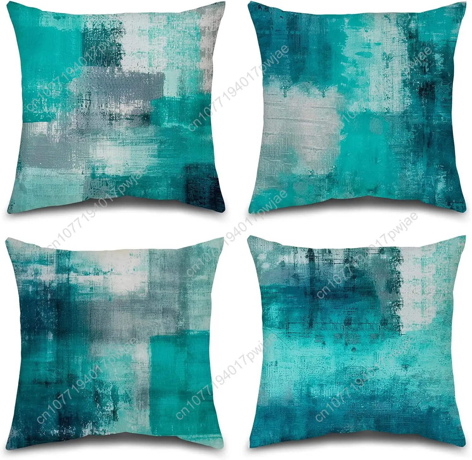 Teal and Gray Throw Pillow Covers Set of 4 18 x 18 Inches,Turquoise Modern Abstract Art Artwork Decorative Pillow Cushion Covers