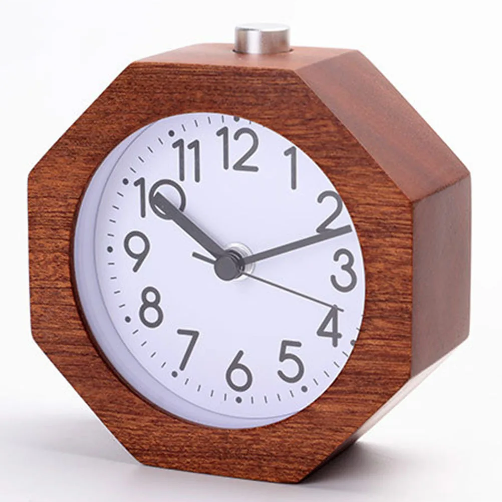 

Creative Alarm Clock Octagonal Brown Wooden Beech Material Light Precise Quartz Movement For Bedroom Office Student
