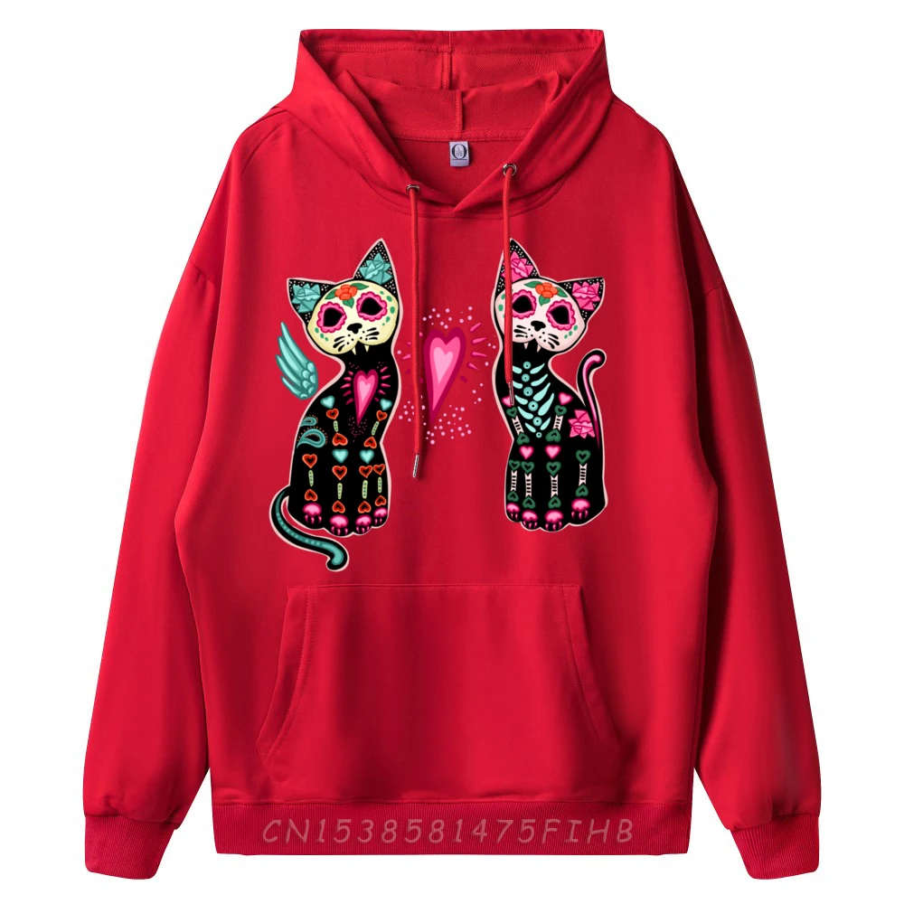 Day of the Dead Cats Cat Lovers Dia De Los Muertos Streetwear Men Youth Tshirts Men Pullover New Years Eve