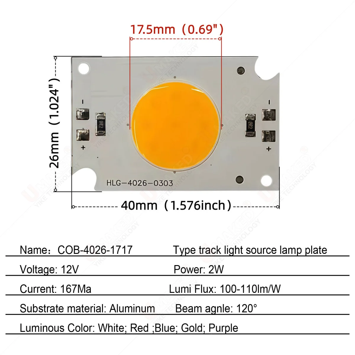 10pcs 40x26mm LED downlight source 2W 12V Chip COB Beads 160mA White Red Blue aluminum PCB plate COB diy indoor tracking lamp