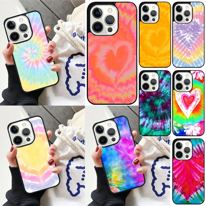 Heart Tie Dye Cover For iPhone 16 13 14 15 Pro Max 12 Mini 11 15 Pro Max 6 7 8 Plus Max SE 2020 Phone Case