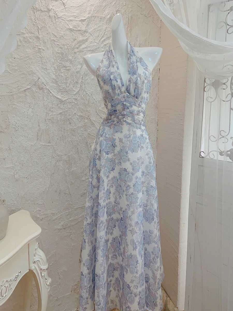 

2025 Women's Clothing Elegant halterneck printed dress 0701