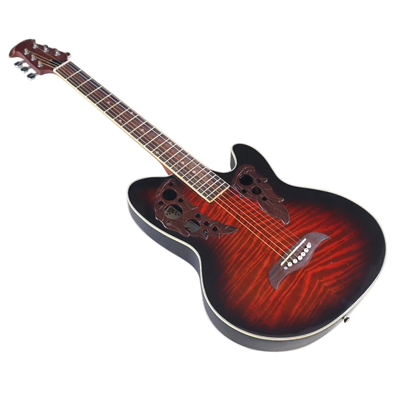 

Stock 6 String Acoustic Guitar 38 inch Round Back Folk Guitar Flame Maple Top High Glossy Guitarra With Flaw