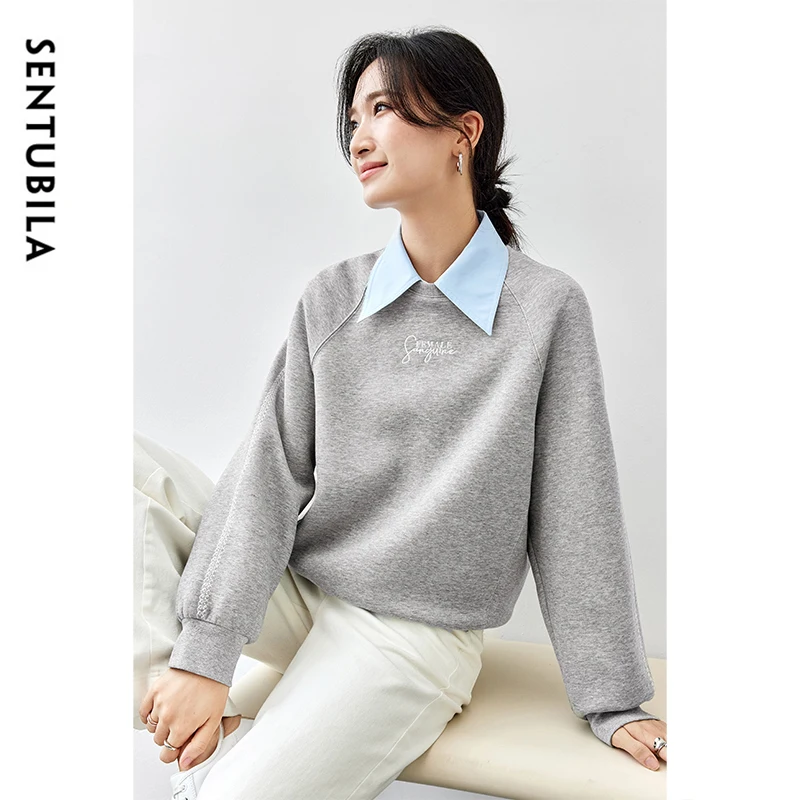 SENTUBILA سترة نسائية غير رسمية لخريف وخريف 2025 مطرزة بحروف نسائية فضفاضة بأكمام طويلة ملابس للسيدات 143A56617 #4