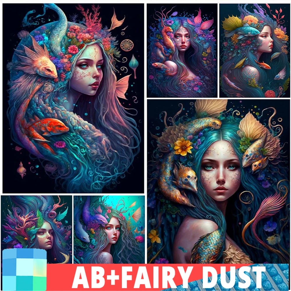 

Fairy Dust AB Fantasy Undersea Mermaid Fish Fairy DIY 5D Diamond Painting Cartoon Girl Fulll Embroidery Anime Beauty Mosaic