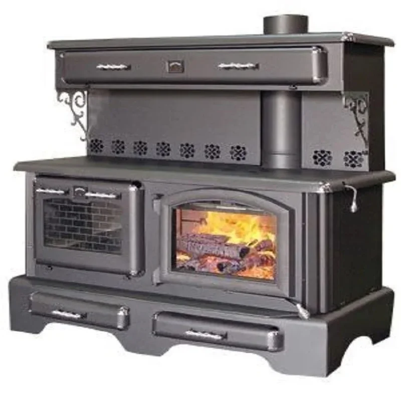Freestanding Cast Iron Wood Pellet Burning Stove Rustic Heating Range Multi Section Fireplace 2-Year Warranty Eco-Friendly