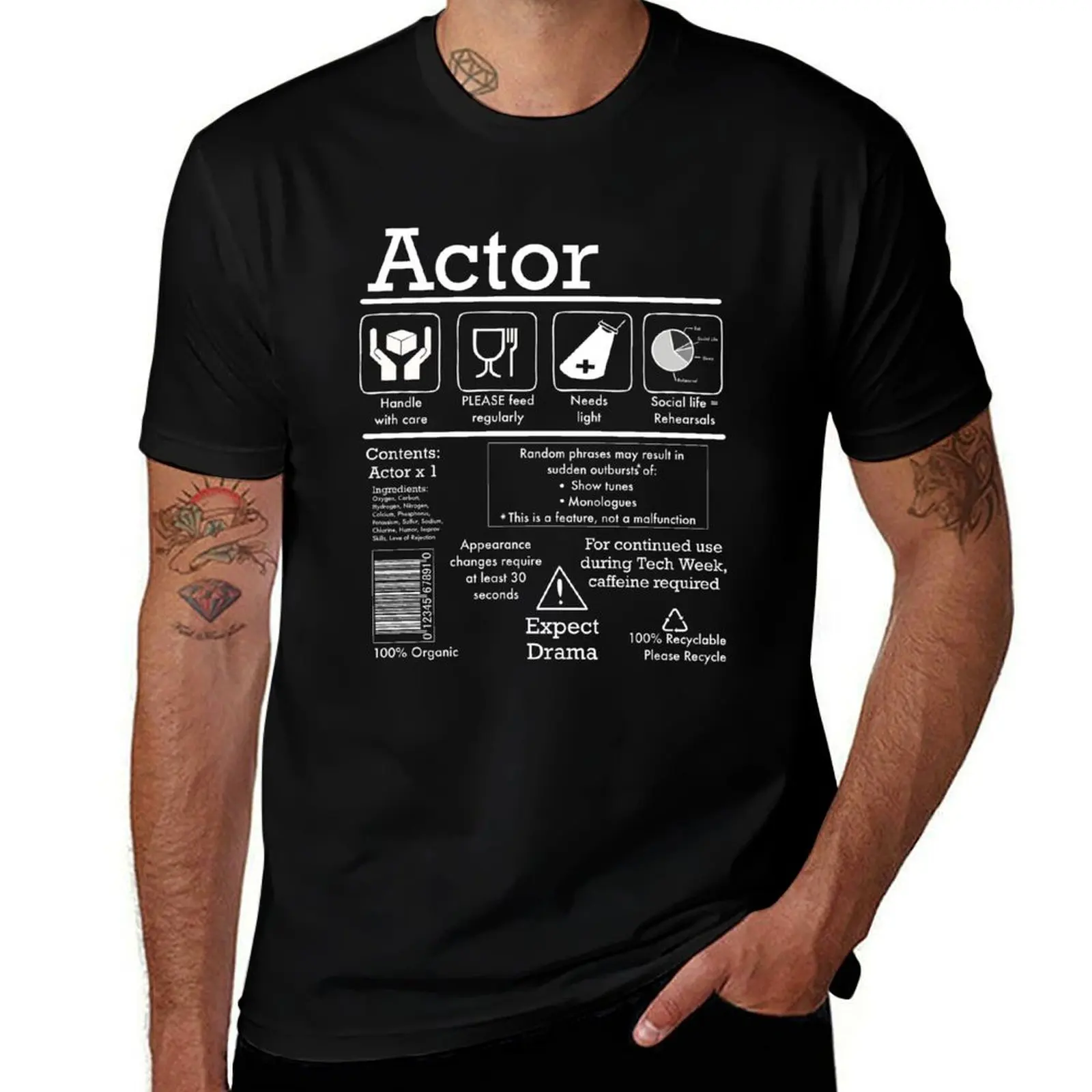 Actor Care Instructions - Funny Theatre Lover Gift T-Shirt Anti-Wrinkle Short Sleeve T-Shirt