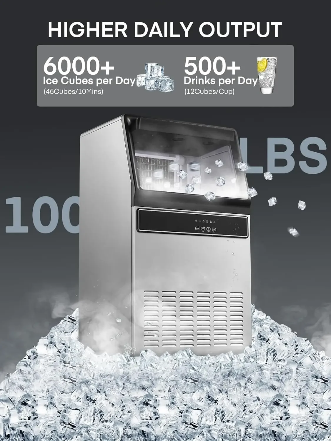 Commercial Ice Maker Machine  , -   Under Counter Ice Machine with 33lbs Storage Capacity, Freestanding Ice Maker FOHERE, Silver