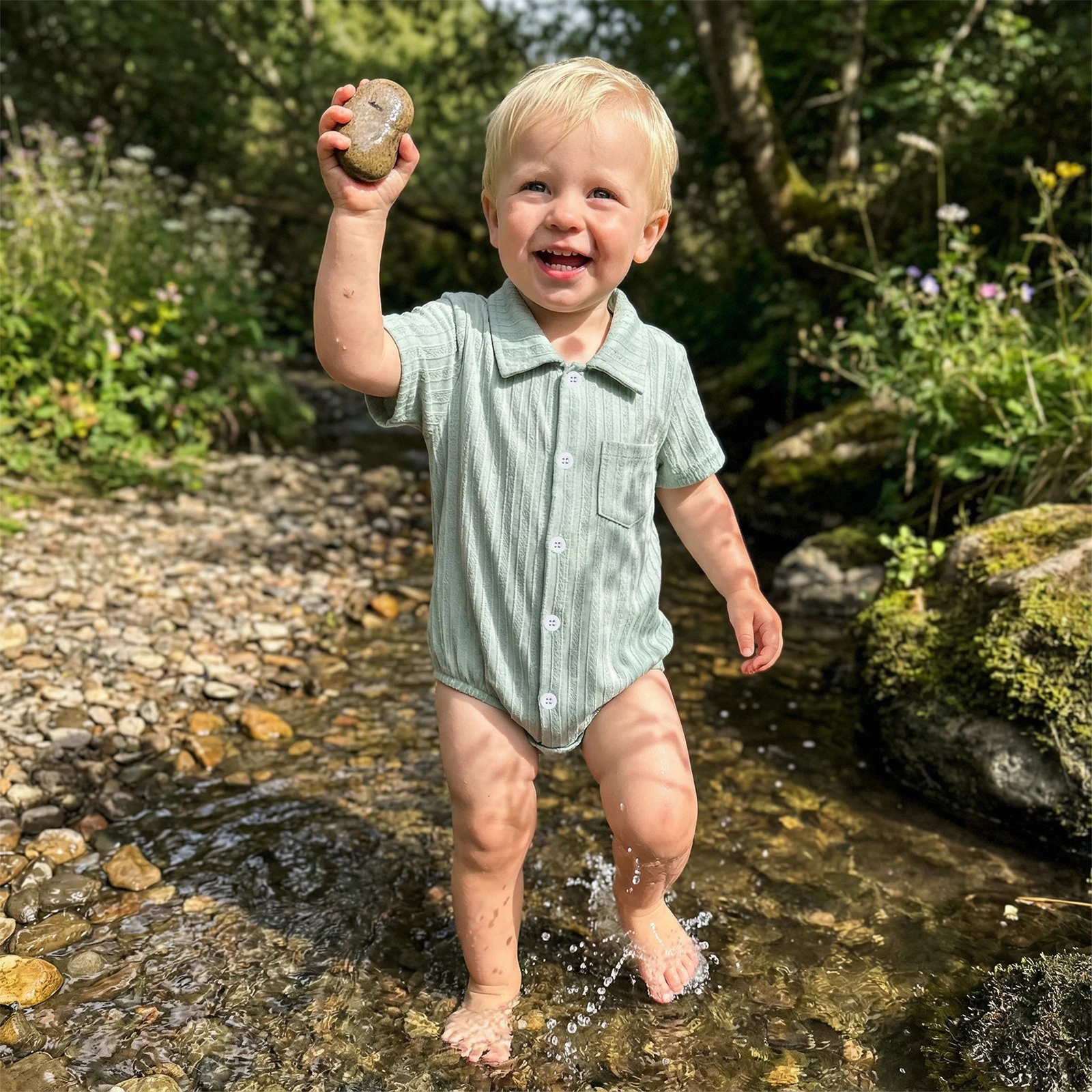 

Летний полосатый комбинезон для мальчика с коротким рукавом, на пуговицах, с воротником, повседневный однотонный боди-комбинезон для малышей