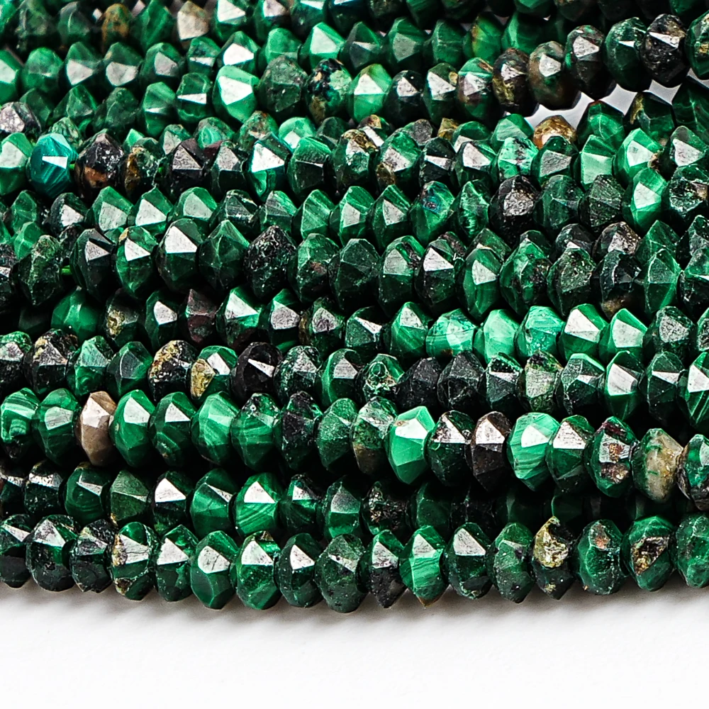 3x2mm Green Malachite Faceted Saucer Beads Elegant Spacer Beads for Luxury Jewelry Making Necklace DIY