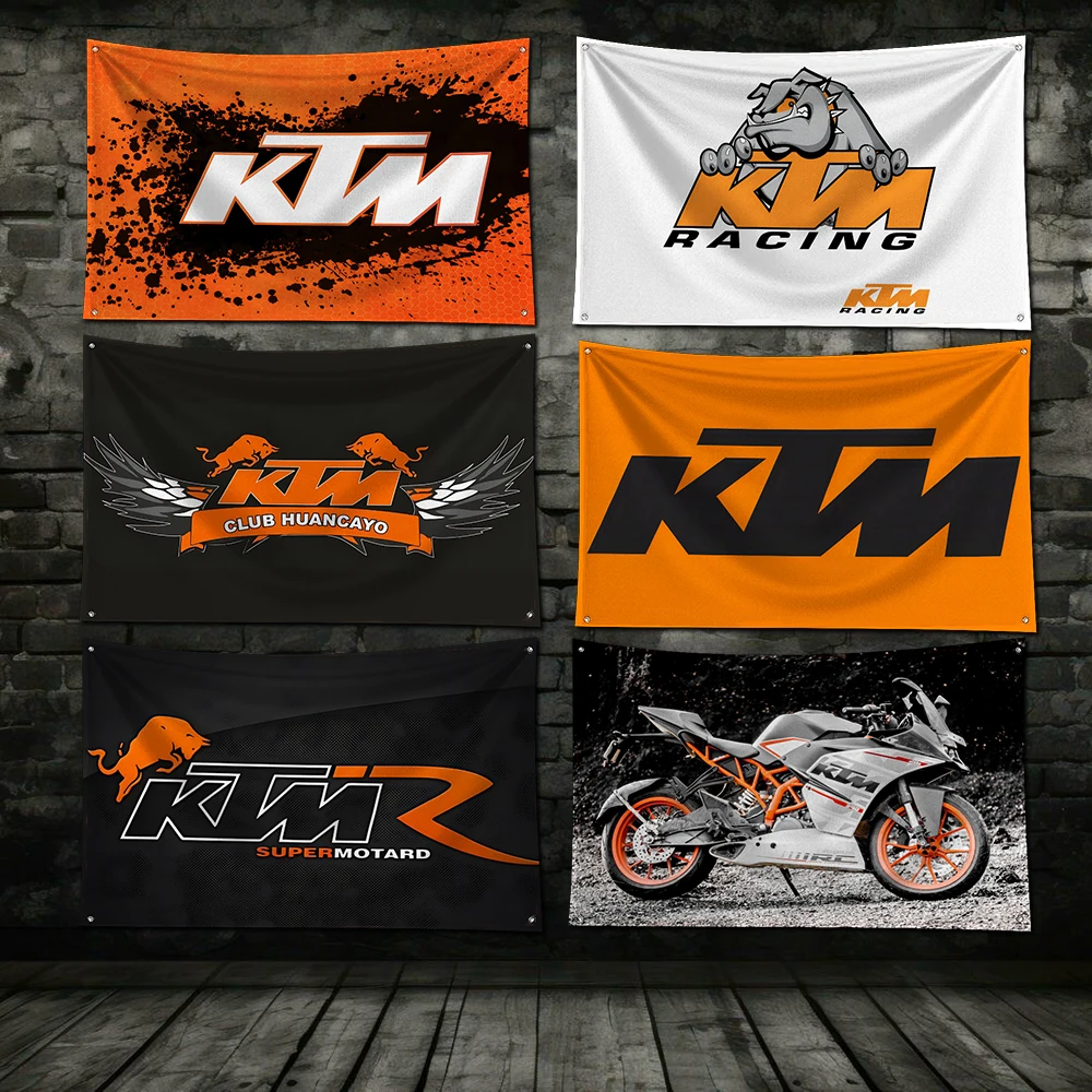 3x5 Ft Motorcycle Racing Flag Polyester Digital Printing Banner for K-K-T-MS Garage Wall Art Out Door Decoration With Grommets