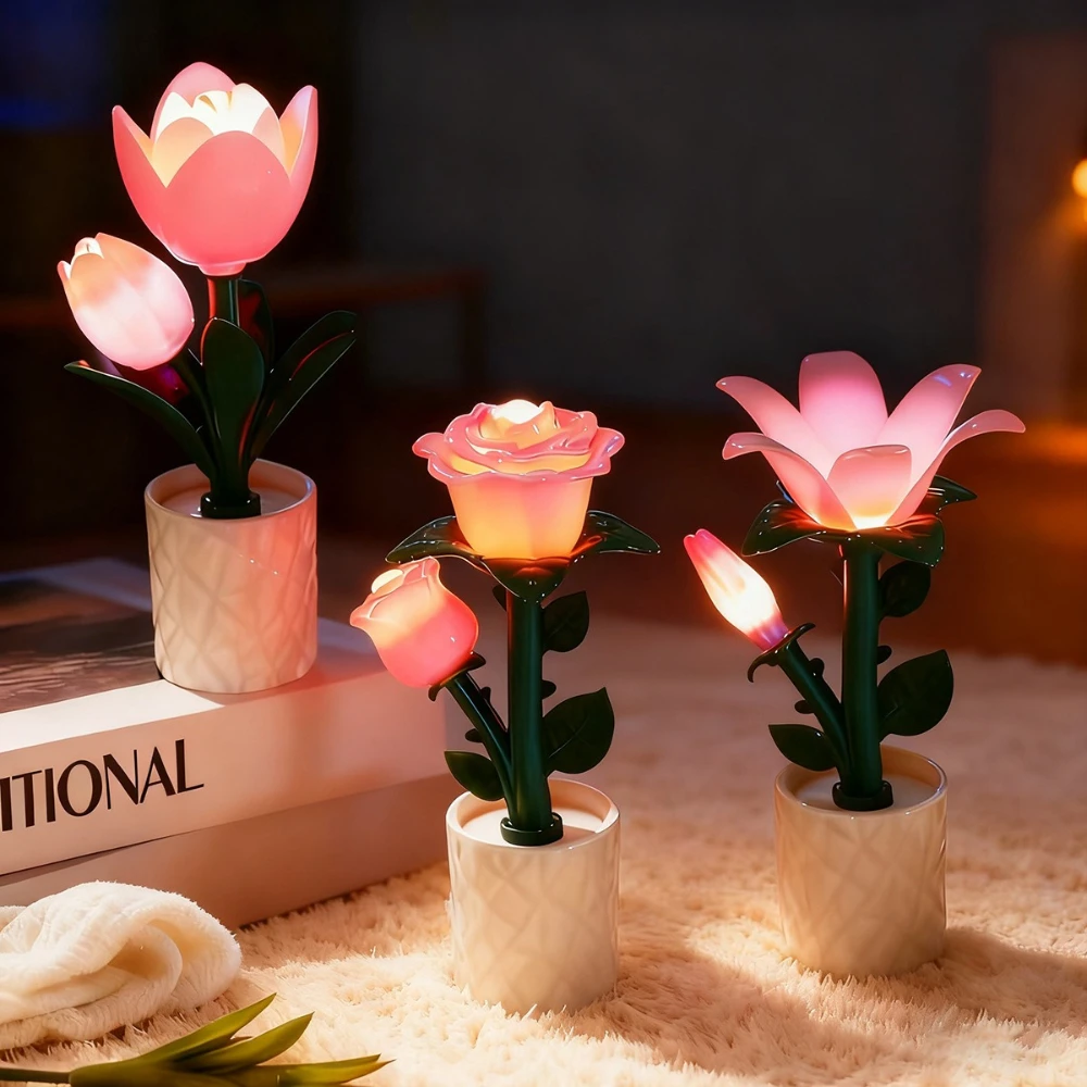 

Creative Ornament Tulip Flower Sea Building Blocks Night Light Decorative Lamp for Bedroom Lamp Dormitory Desktop Decoration