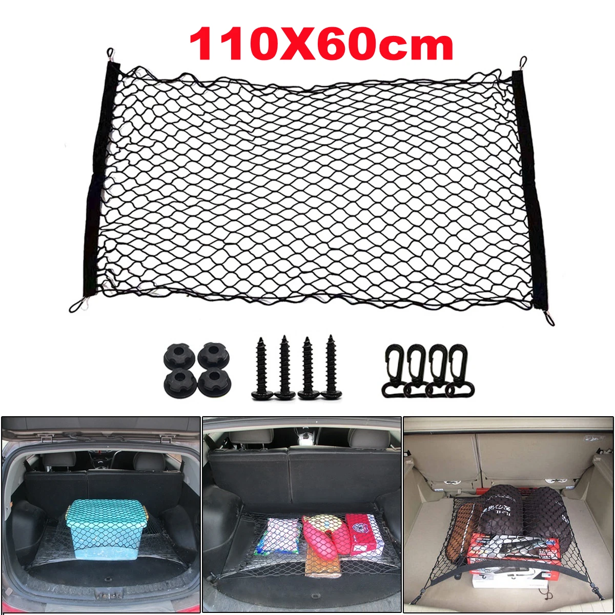 Elastic Nylon Mesh para carro Bota Trunk, Organizador de armazenamento, Bagagem Net, Mesh Holder, traseira Voltar Carga Acessórios, 4 Tamanhos